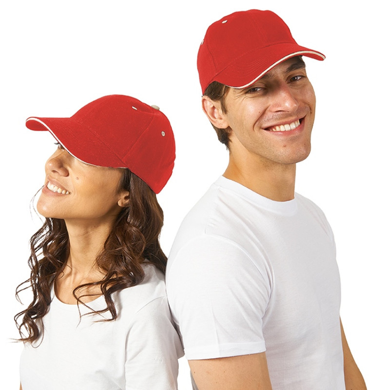 Бейсболка "New Castle" 6-ти панельная, красный/натуральный Бейсболка "New Castle" 6-ти панельная, красный/натуральный