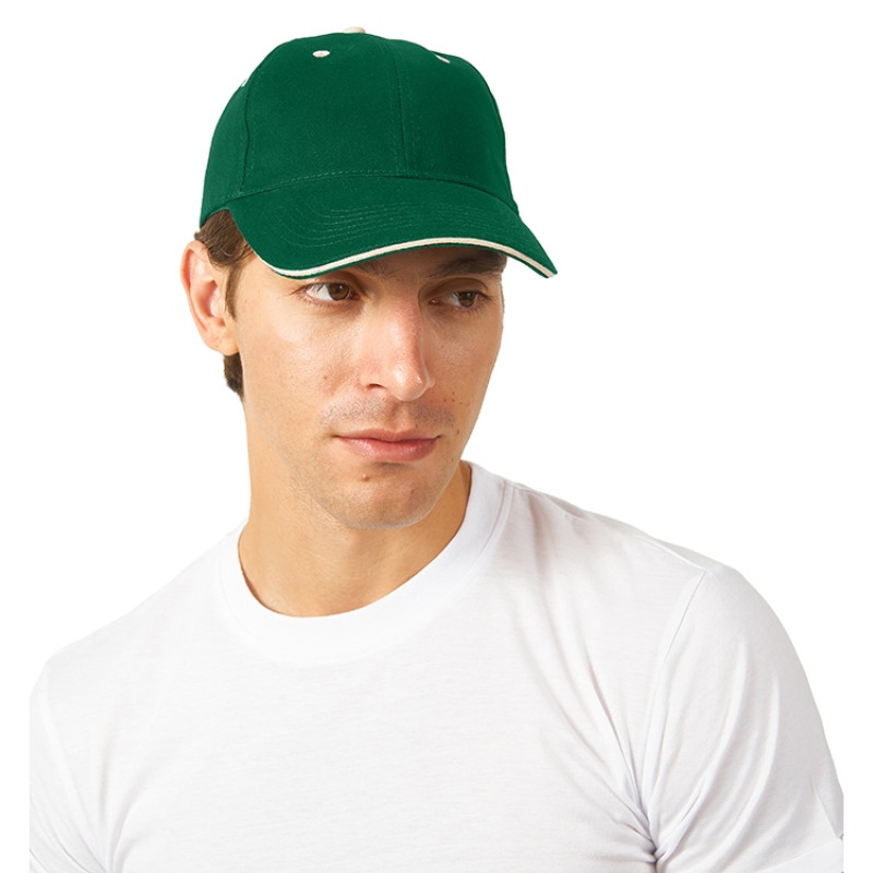 Бейсболка "New Castle" 6-ти панельная, зеленый/натуральный