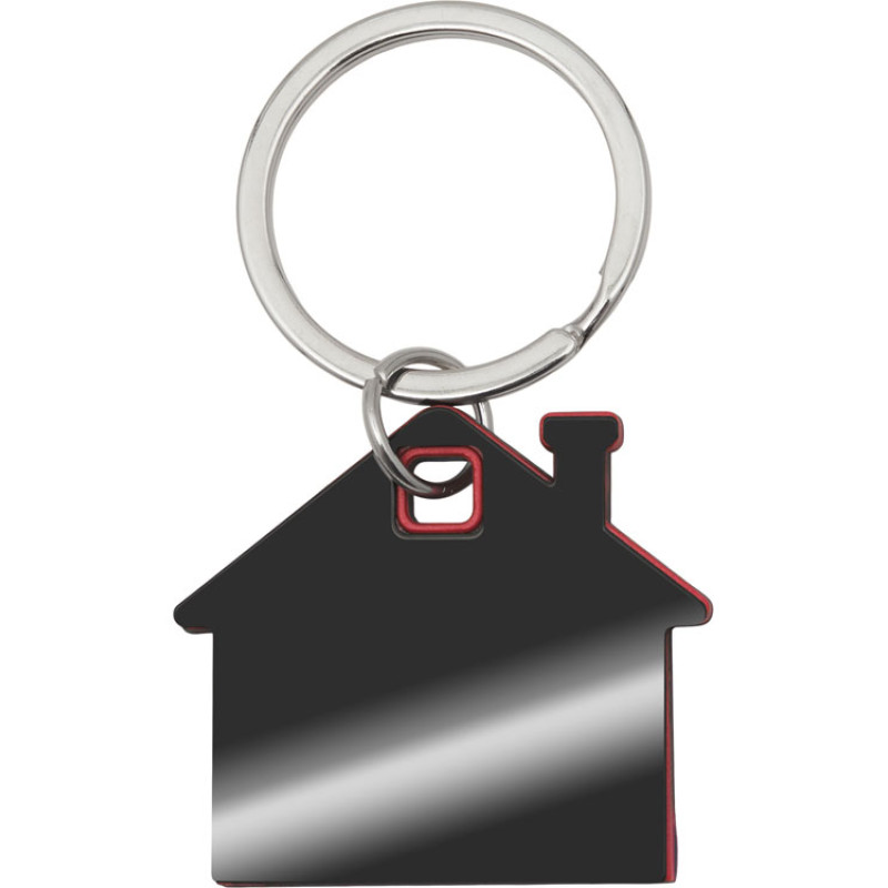 Металлический брелок с пластиковой цветной вставкой "SteelPop House", серебристый с красным
