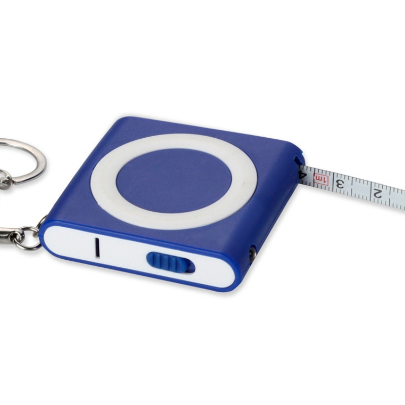 Брелок-рулетка с фонариком. 1 м., синий/белый