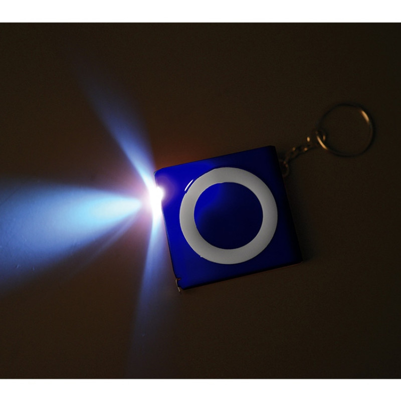 Брелок-рулетка с фонариком. 1 м., синий/белый