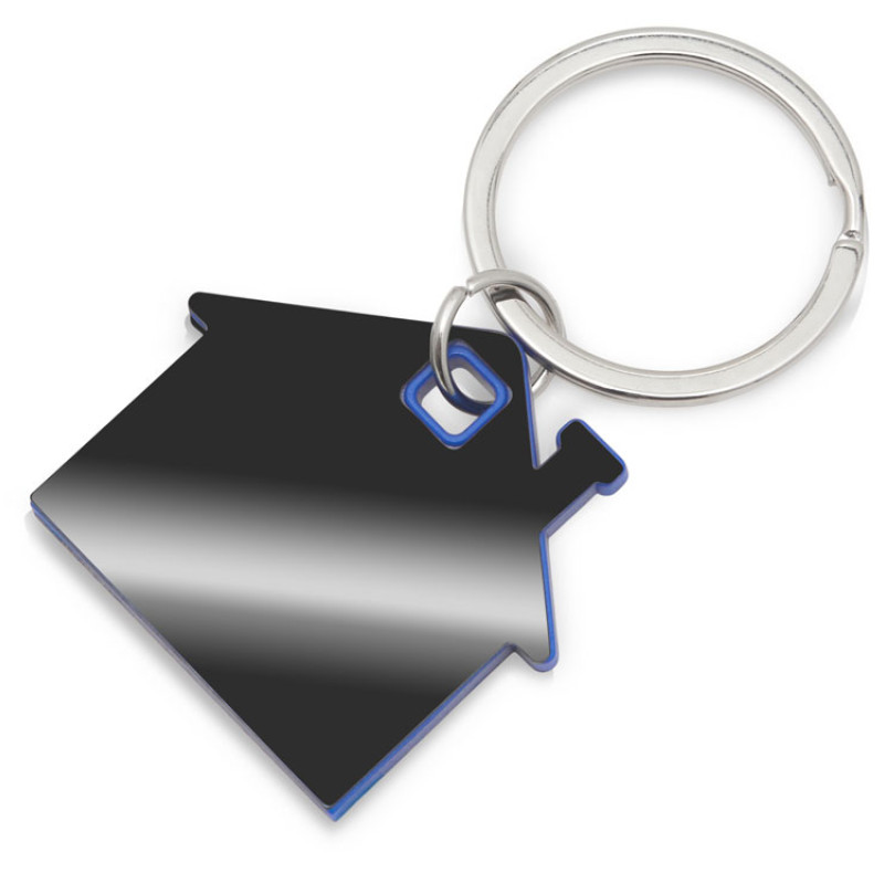 Металлический брелок с пластиковой цветной вставкой "SteelPop House", серебристый с синим