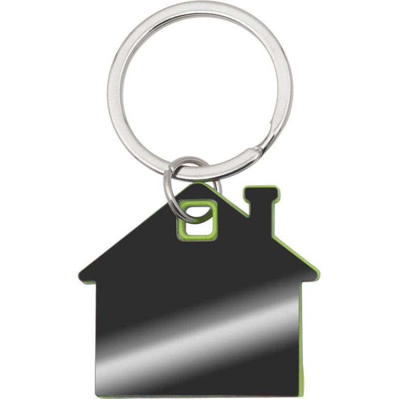 Металлический брелок с пластиковой цветной вставкой "SteelPop House", серебристый с зеленым яблоком