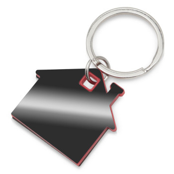 Металлический брелок с пластиковой цветной вставкой "SteelPop House", серебристый с красным