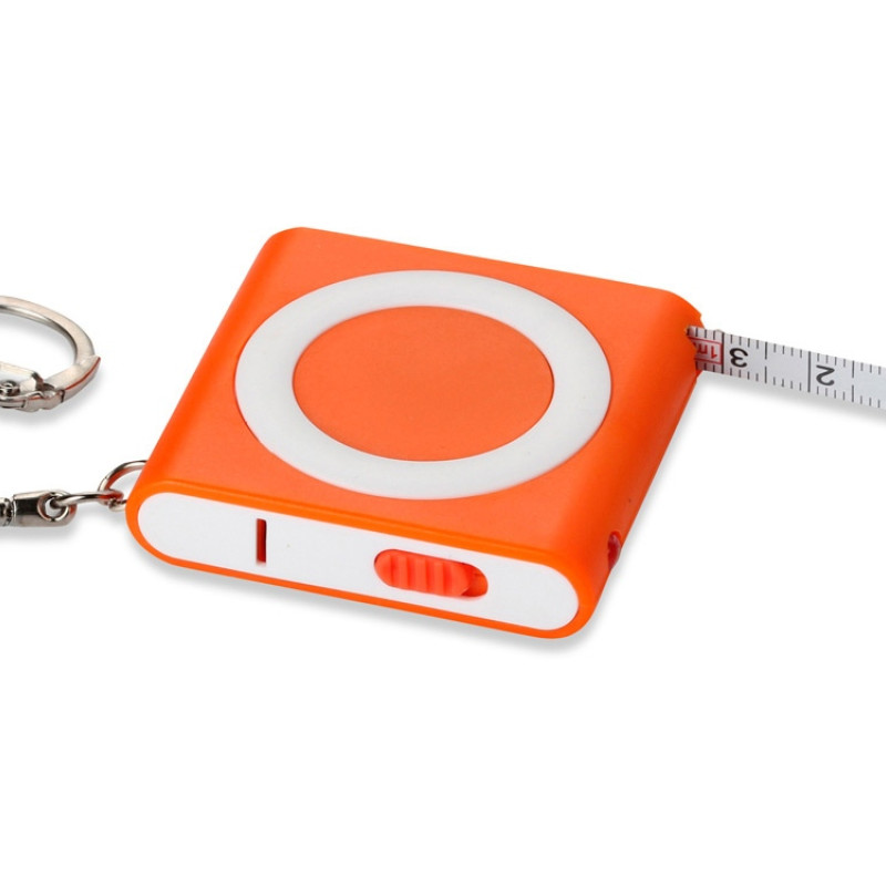Брелок-рулетка с фонариком, 1 м., оранжевый/белый