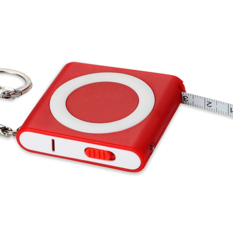 Брелок-рулетка с фонариком, 1 м., красный/белый