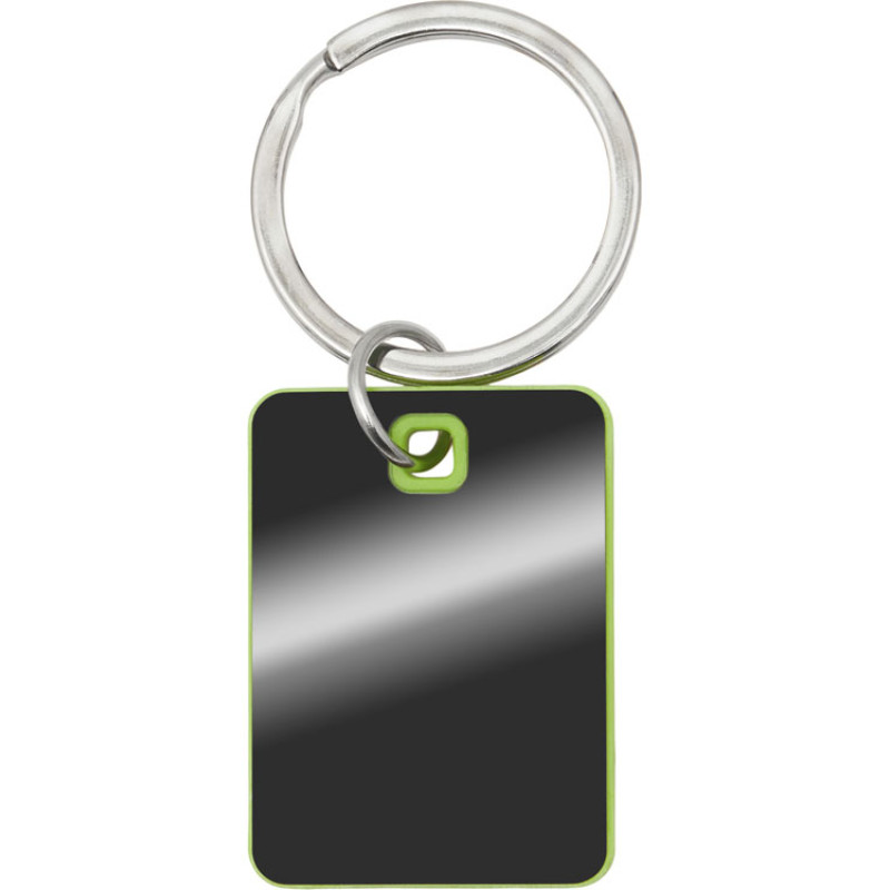 Металлический брелок с пластиковой цветной вставкой "SteelPop Rct", серебристый с зеленым яблоком