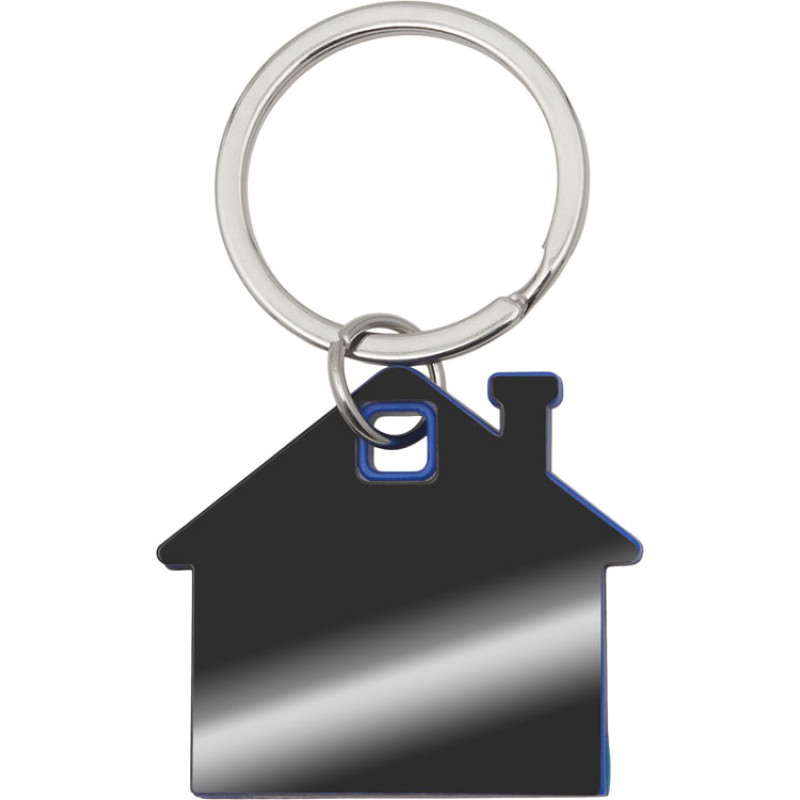 Металлический брелок с пластиковой цветной вставкой "SteelPop House", серебристый с синим