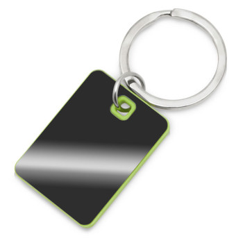 Металлический брелок с пластиковой цветной вставкой "SteelPop Rct", серебристый с зеленым яблоком