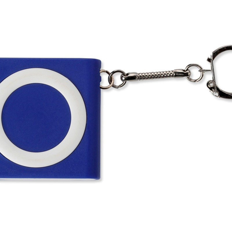 Брелок-рулетка с фонариком. 1 м., синий/белый