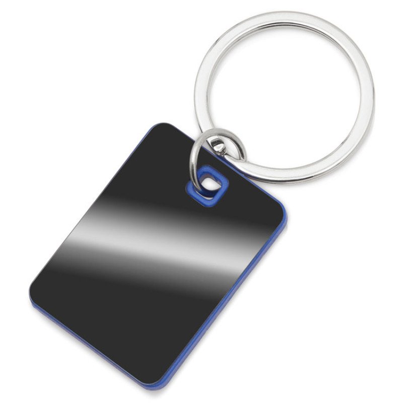 Металлический брелок с пластиковой цветной вставкой "SteelPop Rct", серебристый с синим
