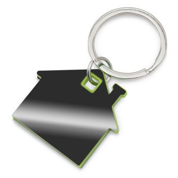 Металлический брелок с пластиковой цветной вставкой "SteelPop House", серебристый с зеленым яблоком