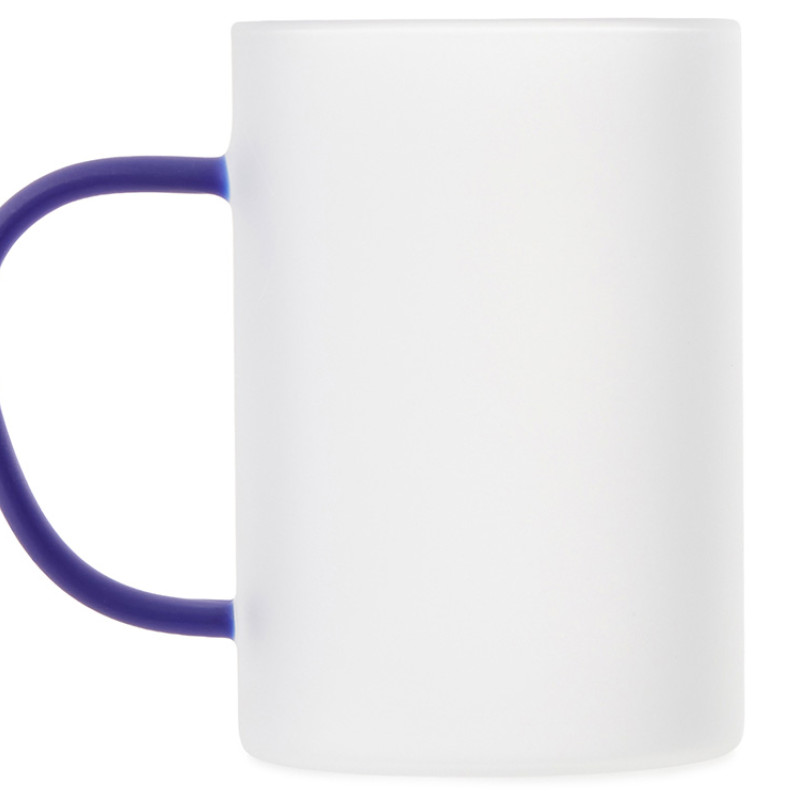 Стеклянная матовая кружка "Акцент" с цветной ручкой для сублимации, синий