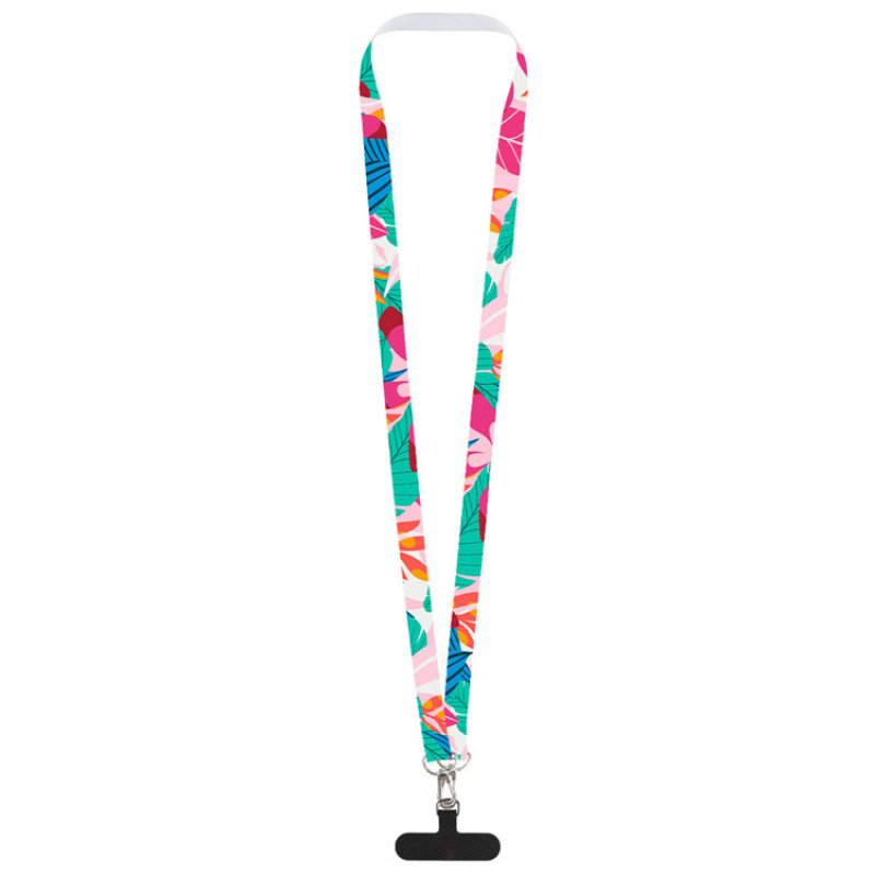 Ланъярд 2 см под сублимацию с 2-мя трендовыми карабинами и узким держателем для телефона из ПЭ, серебристый