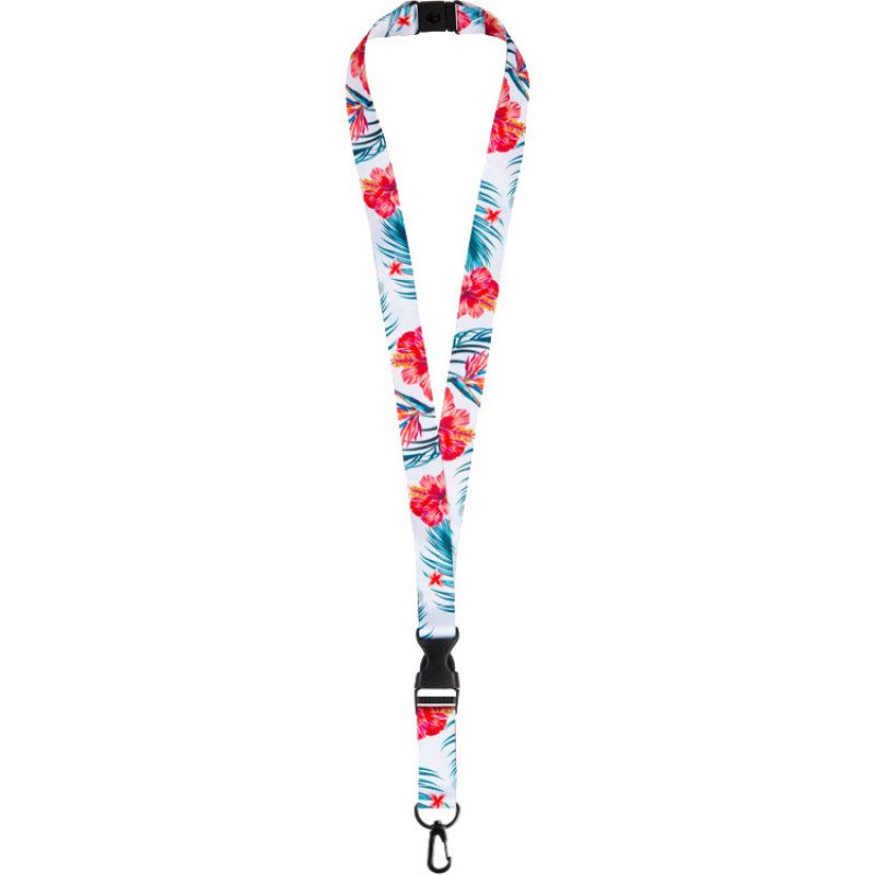 Ланъярд 2 см под сублимацию с карабином, межуровневым замком и замком обрыва, черный