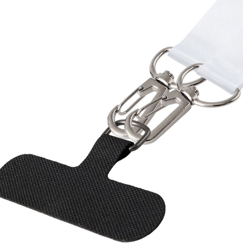 Ланъярд 2 см под сублимацию с 2-мя трендовыми карабинами и узким держателем для телефона из ПЭ, серебристый