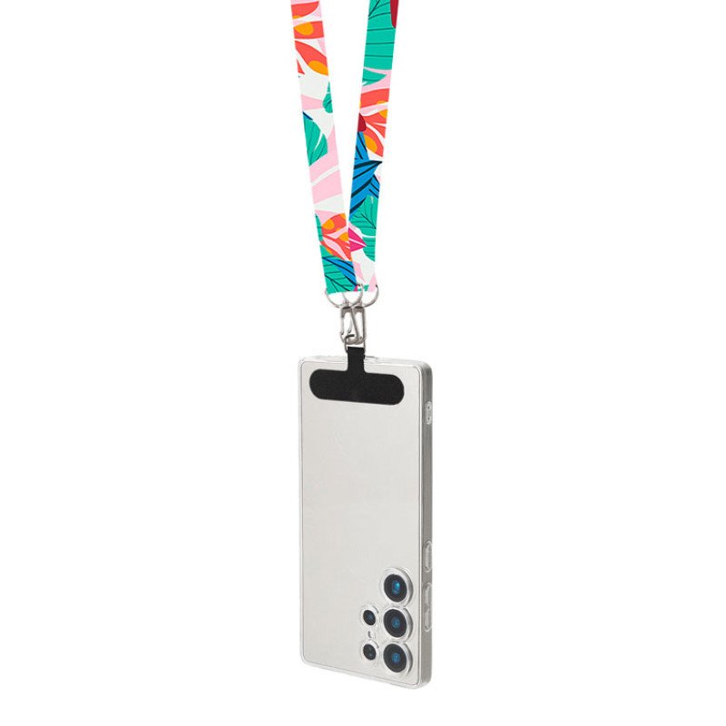 Ланъярд 2 см под сублимацию с 2-мя трендовыми карабинами и узким держателем для телефона из ПЭ, серебристый