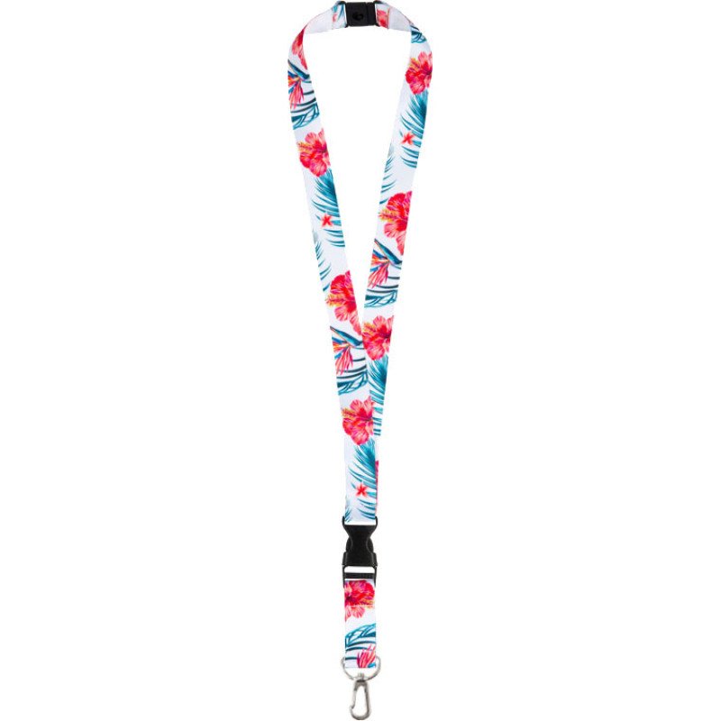 Ланъярд 2 см под сублимацию с карабином, межуровневым замком и замком обрыва, серебристый