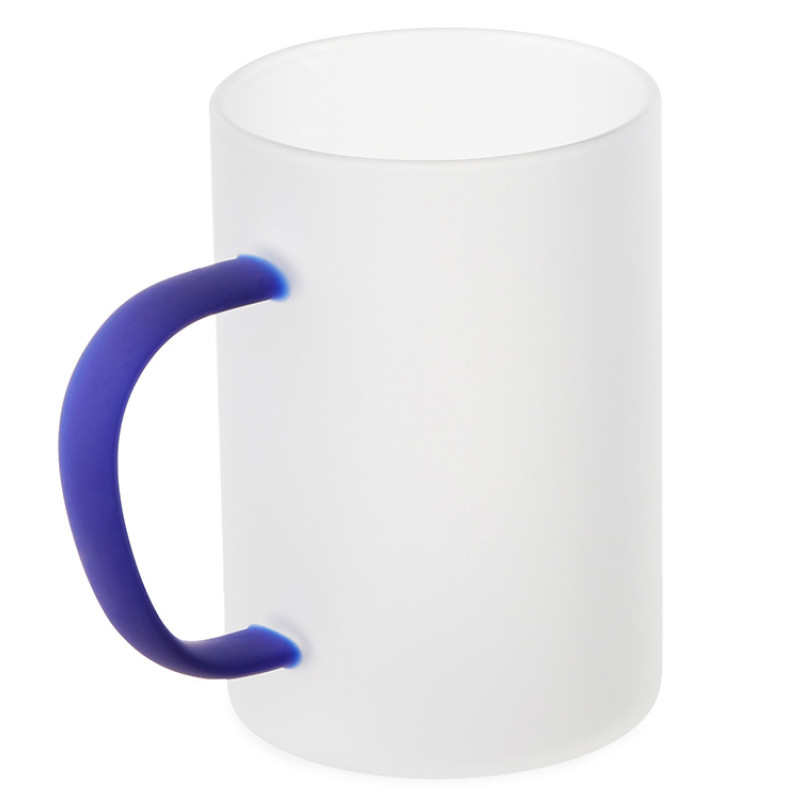 Стеклянная матовая кружка "Акцент" с цветной ручкой для сублимации, синий