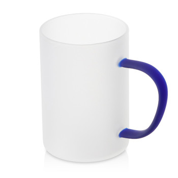 Стеклянная матовая кружка "Акцент" с цветной ручкой для сублимации, синий