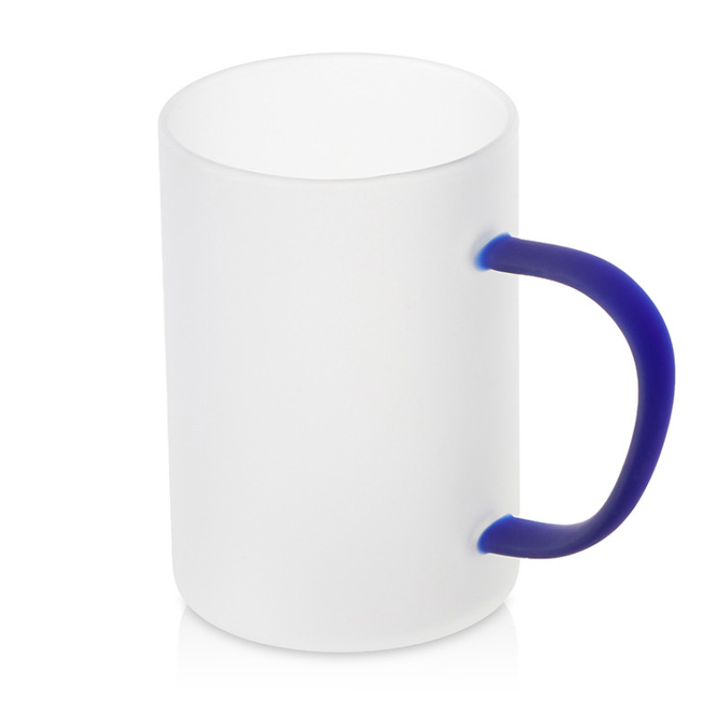 Стеклянная матовая кружка "Акцент" с цветной ручкой для сублимации, синий