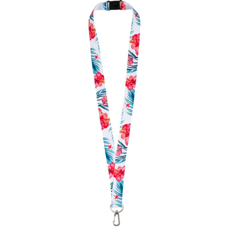 Ланъярд 2 см под сублимацию с карабином и замком обрыва, серебристый