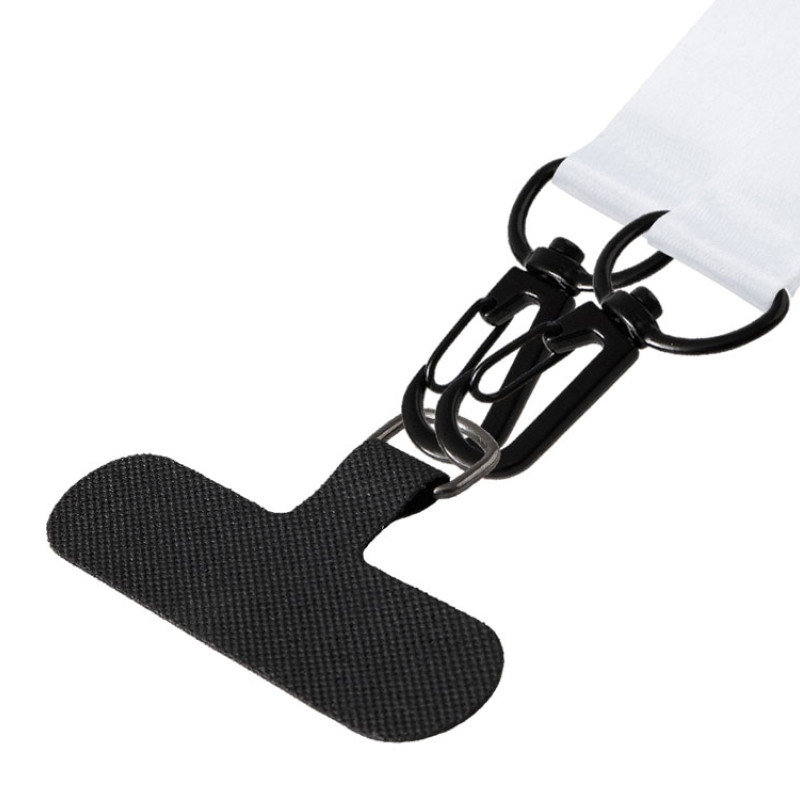 Ланъярд 2 см под сублимацию с 2-мя трендовыми карабинами и узким держателем для телефона из ПЭ, черный