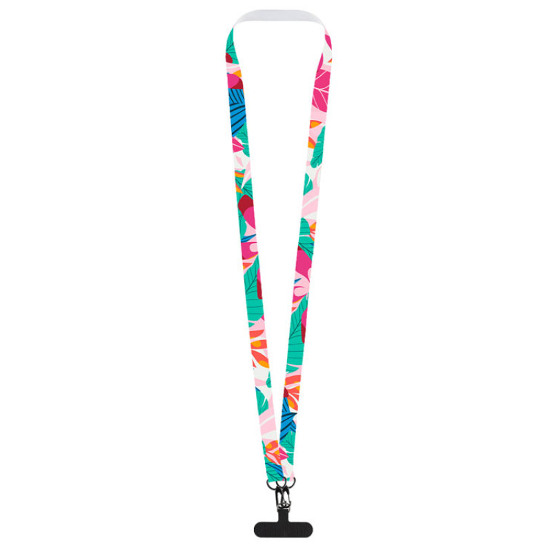 Ланъярд 2 см под сублимацию с 2-мя трендовыми карабинами и узким держателем для телефона из ПЭ, черный