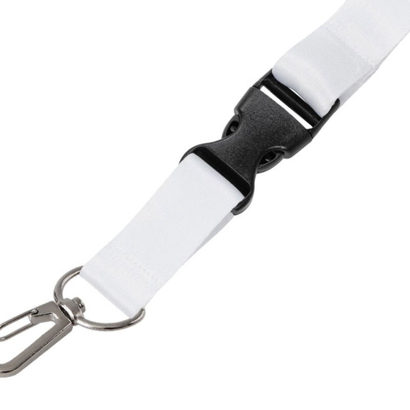 Ланъярд 2 см под сублимацию с карабином, межуровневым замком и замком обрыва, серебристый