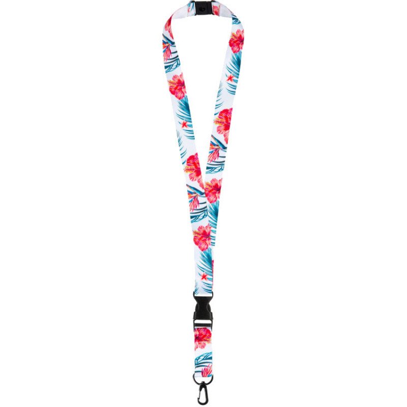 Ланъярд 2 см под сублимацию с карабином, межуровневым замком и замком обрыва, черный