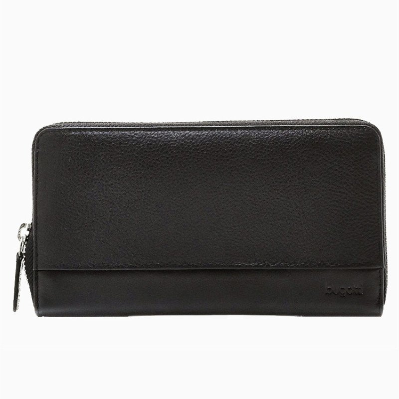 Кошелёк BUGATTI АТЛАНТА | ATLANTA, на молнии, чёрный, натуральная воловья кожа, 19,5х2,5х10,5 см