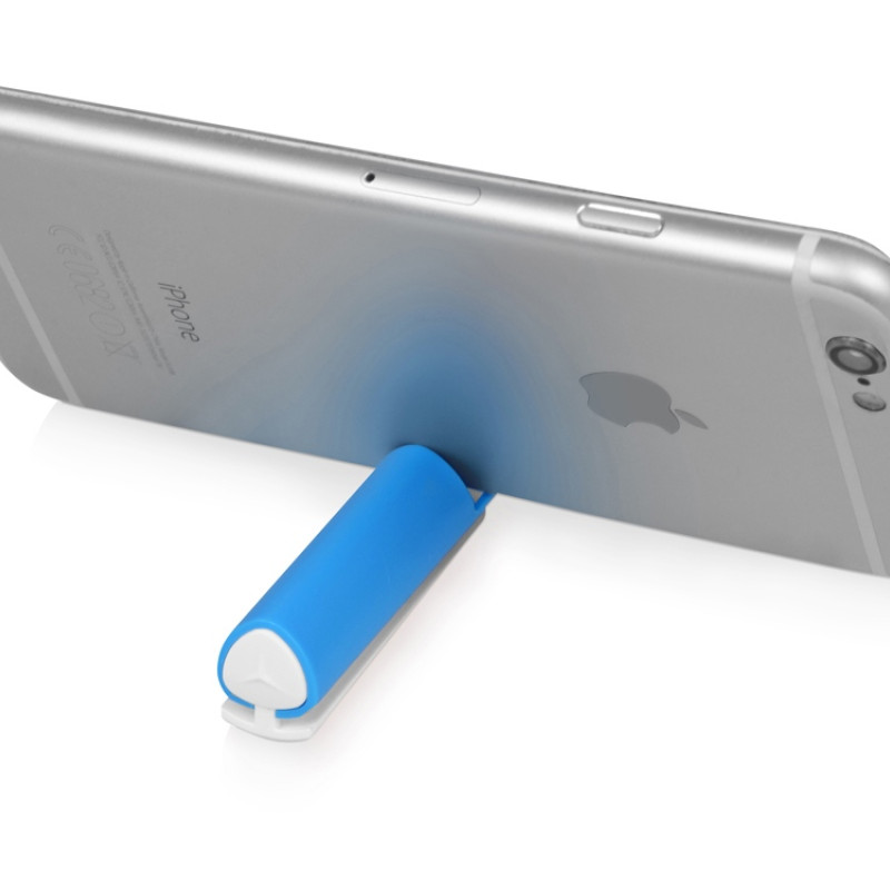 Ручка пластиковая шариковая трехгранная «Nook» с подставкой для телефона в колпачке, голубой/белый