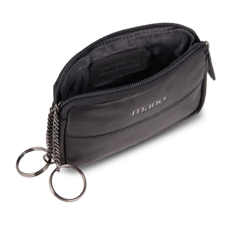 Ключница Mano "Don Romeo", с RFID защитой, натуральная кожа в чёрном цвете, 11 х 2 х 7 см