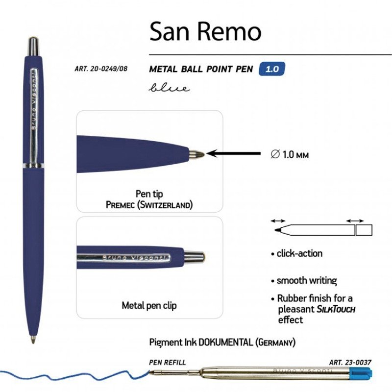 Ручка металлическая шариковая «San Remo», 1,0мм, синие чернила, ярко-синий Ручка металлическая шариковая «San Remo», 1,0мм, синие чернила, ярко-синий