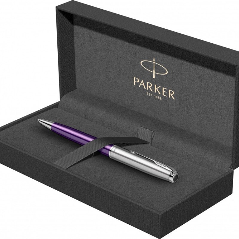 Шариковая ручка Parker Sonnet Essentials Violet SB Steel CT, цвет чернил black, перо: M, в подарочной упаковке.