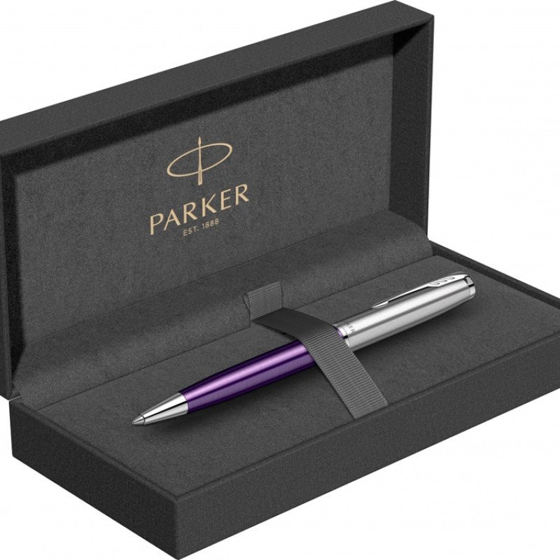 Шариковая ручка Parker Sonnet Essentials Violet SB Steel CT, цвет чернил black, перо: M, в подарочной упаковке.