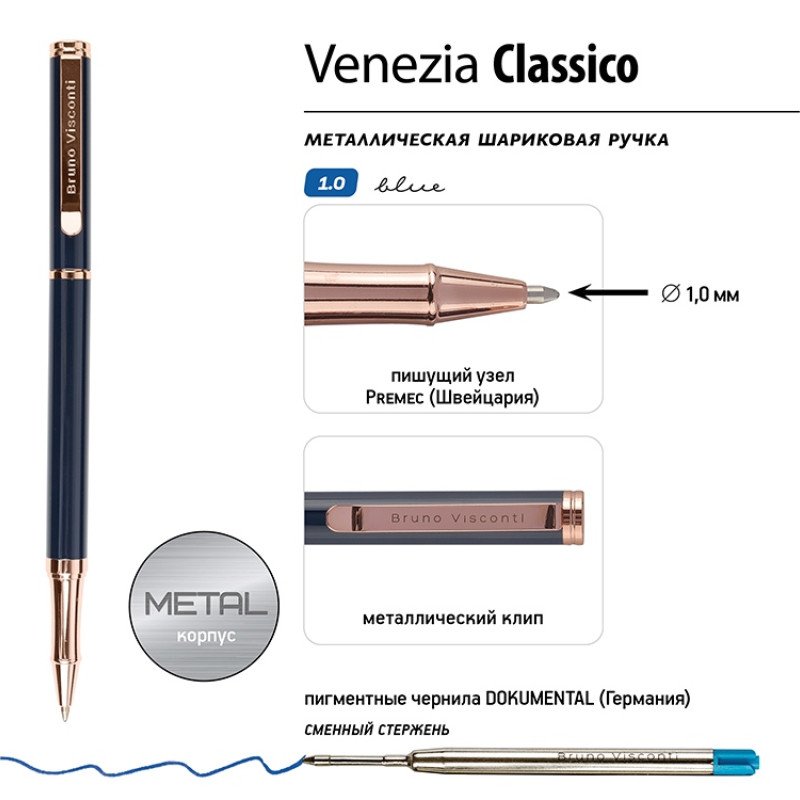 Ручка металлическая шариковая "Venezia Classico", синий