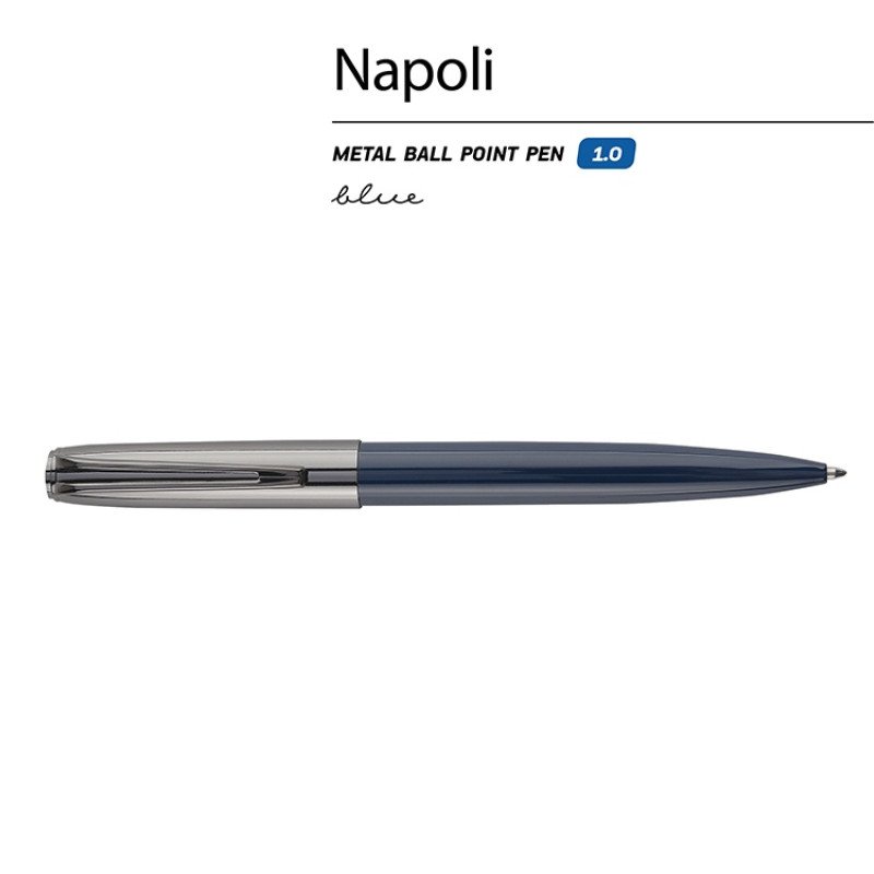 Ручка металлическая шариковая "Napoli", синий/вороненая сталь