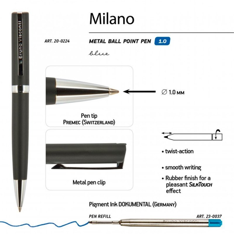 Ручка шариковая автоматическая BrunoVisconti® "MILANO" цвет корпуса черный, 1 мм