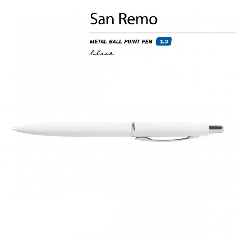 Ручка "SAN REMO" шариковая, автоматическая, белый металлический корпус 1.00 мм, синяя
