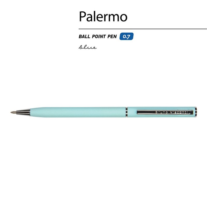 Ручка шариковая автоматическая BrunoVisconti® "PALERMO" цвет корпуса голубой, soft-touch, 0.7 мм