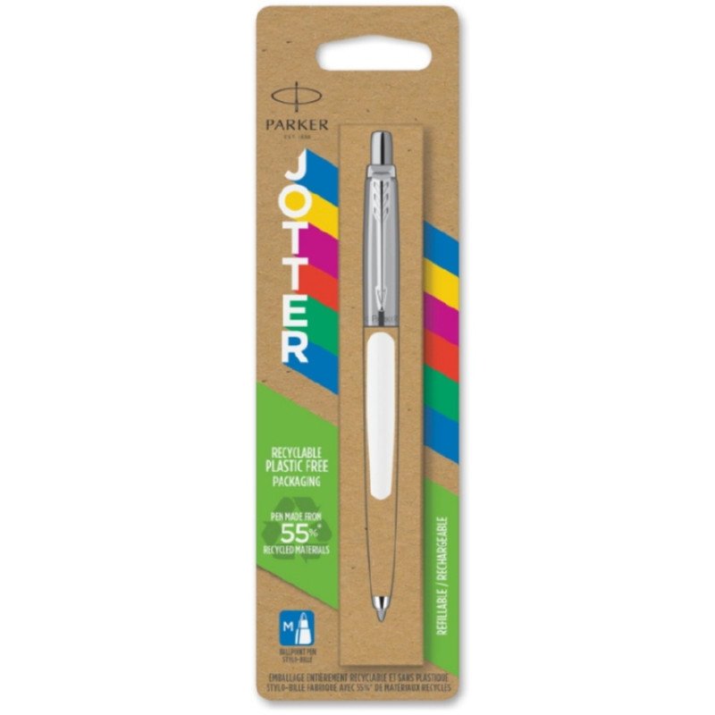 Шариковая ручка Parker Jotter ORIGINALS WHITE CT, стержень: Mblue ЭКО-УПАКОВКА