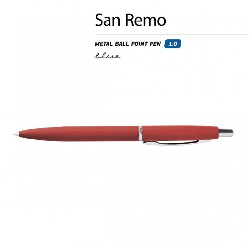 Ручка "SAN REMO" шариковая, автоматическая, красный  металлический корпус 1.00 мм, синяя