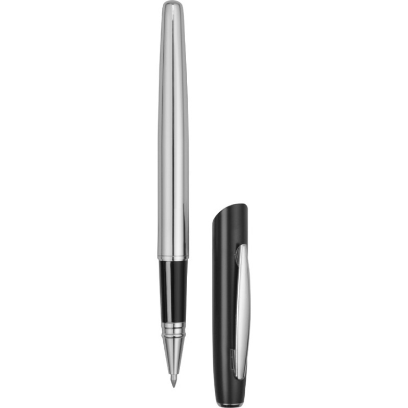 Ручка роллер "Roma", серебристый/черный, черные чернила