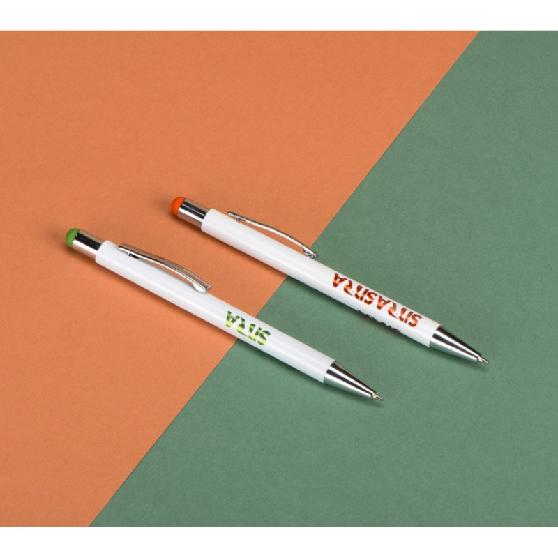 Ручка металлическая шариковая «Flowery» со стилусом и цветным зеркальным слоем, белый/оранжевый (Р)