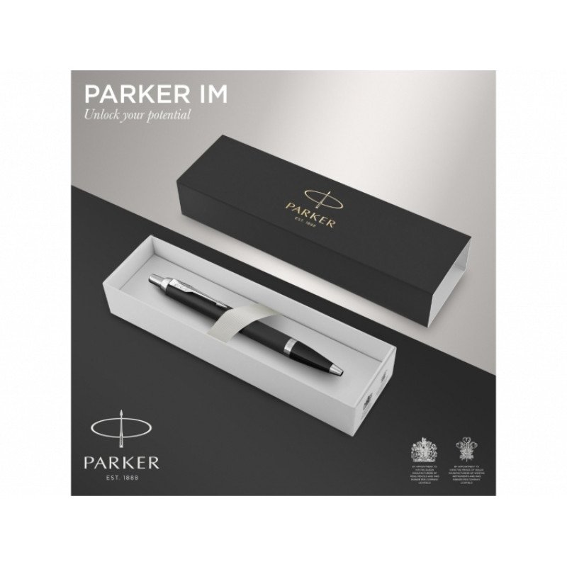 Шариковая ручка Parker IM Mat Black CT лак матовый, стержень: M, цвет чернил: blue, в подарочной упаковке.
