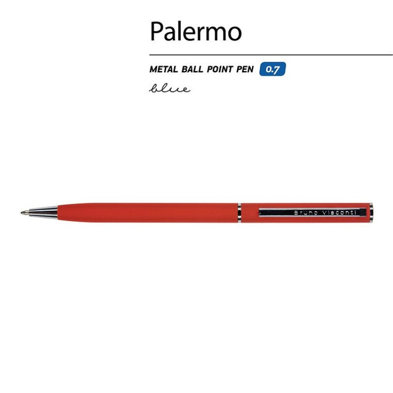 Ручка шариковая автоматическая BrunoVisconti® "PALERMO" цвет корпуса красный, soft-touch, 0.7 мм