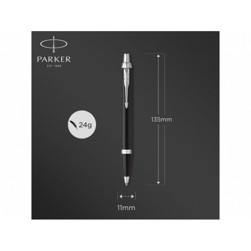 Шариковая ручка Parker IM Mat Black CT лак матовый, стержень: M, цвет чернил: blue, в подарочной упаковке.