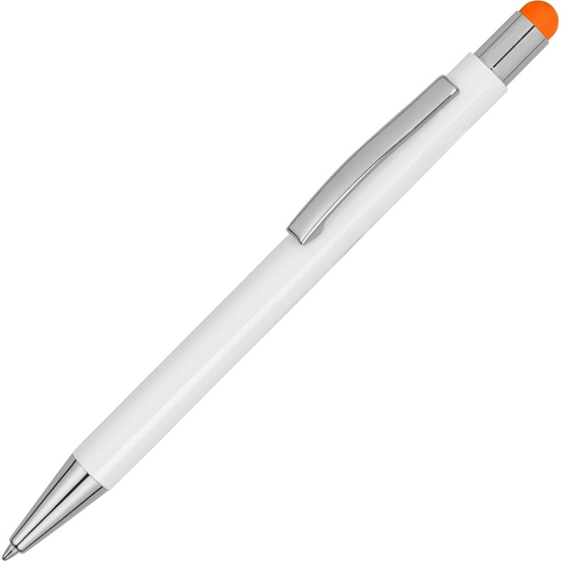 Ручка металлическая шариковая «Flowery» со стилусом и цветным зеркальным слоем, белый/оранжевый (Р)
