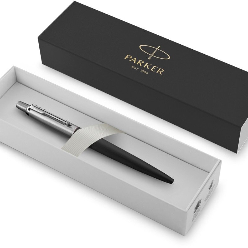 Шариковая ручка Parker Jotter Essential, Satin Black CT, стержень: M, цвет чернил : blue или black